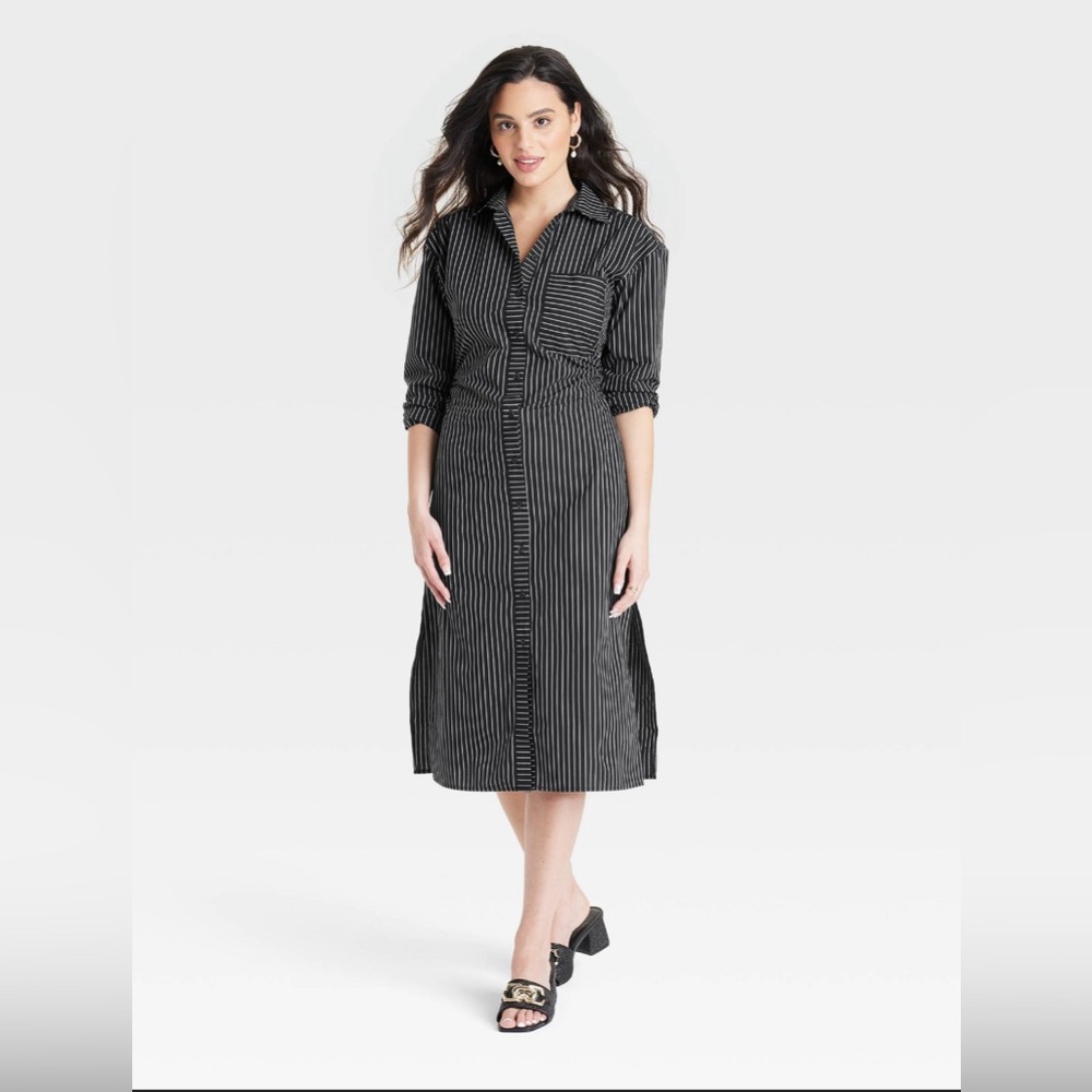 A New Day NWT Long Sleeve Shirt Dress in Black and White Stripe. Size XS